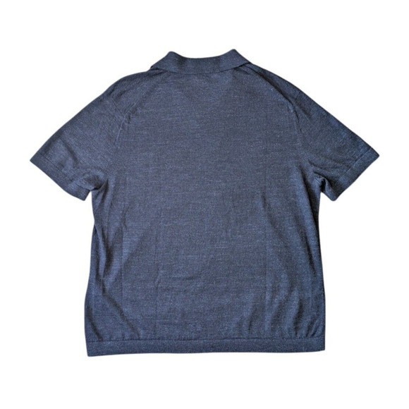 Theory Navy Blue Brenan Polo Shirt in Pacific Linen Cotton Blend Size XL Knit - Picture 3 of 7